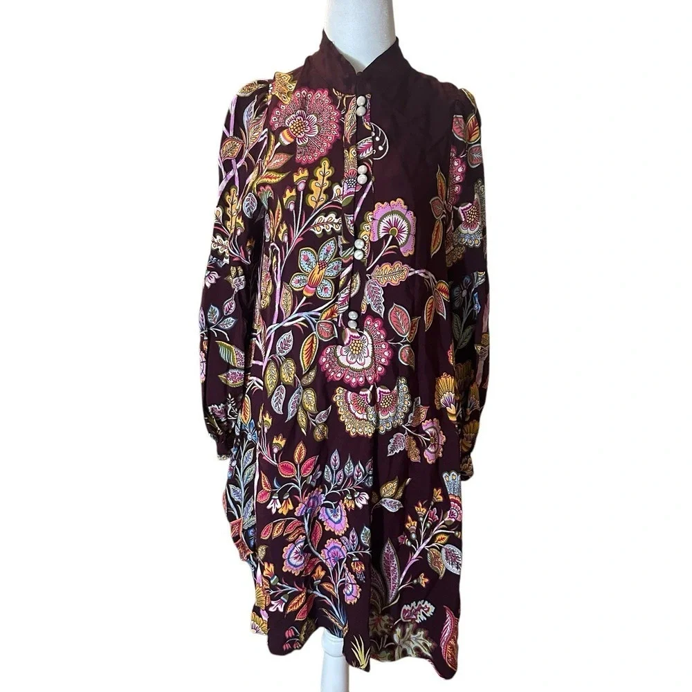 Anthropologie Lori Tunic Dress Size XS,Floral, Vacation. Mother Of Pearl Buttons - Picture 4 of 10